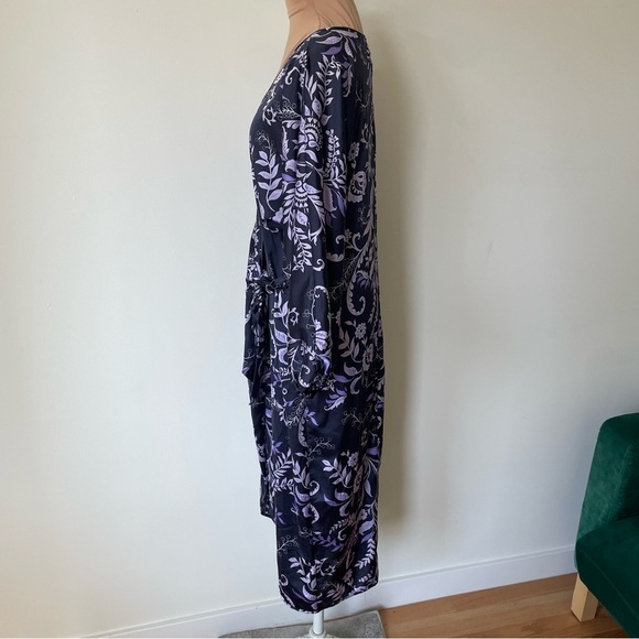 Misa Los Angeles Sylvia Indigo Vines Floral Purple Faux-Wrap Midi Dress EUC Sz S - Picture 6 of 12